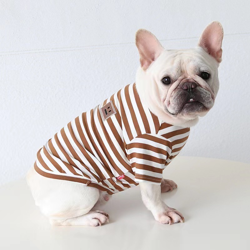 Spring and Summer Classic Stripe Cotton French Bulldogs T-shirt Fashion Versatile Pet Dog Clothes Fat Dog Clothing  Wholesale