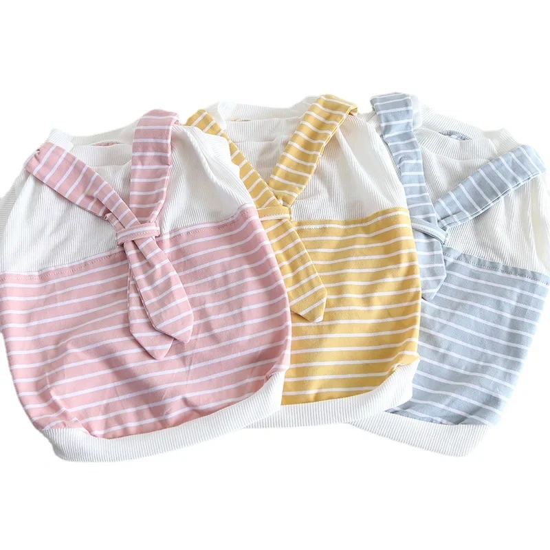 Wholesale New Design French Bulldog Clothes Summer Pet Clothing College Style Tie Stripe Tank Top Bulldogs T-shirt Vest