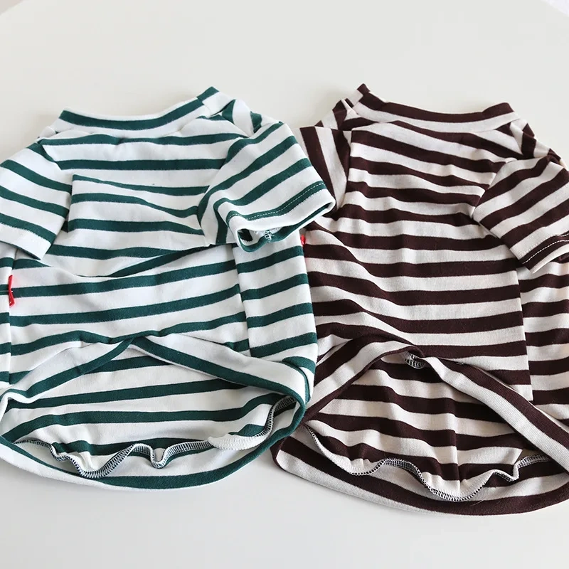 Spring and Summer Classic Stripe Cotton French Bulldogs T-shirt Fashion Versatile Pet Dog Clothes Fat Dog Clothing  Wholesale