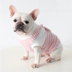 Wholesale New Design French Bulldog Clothes Summer Pet Clothing College Style Tie Stripe Tank Top Bulldogs T-shirt Vest