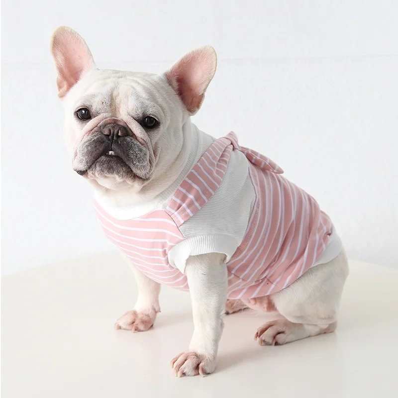 Wholesale New Design French Bulldog Clothes Summer Pet Clothing College Style Tie Stripe Tank Top Bulldogs T-shirt Vest