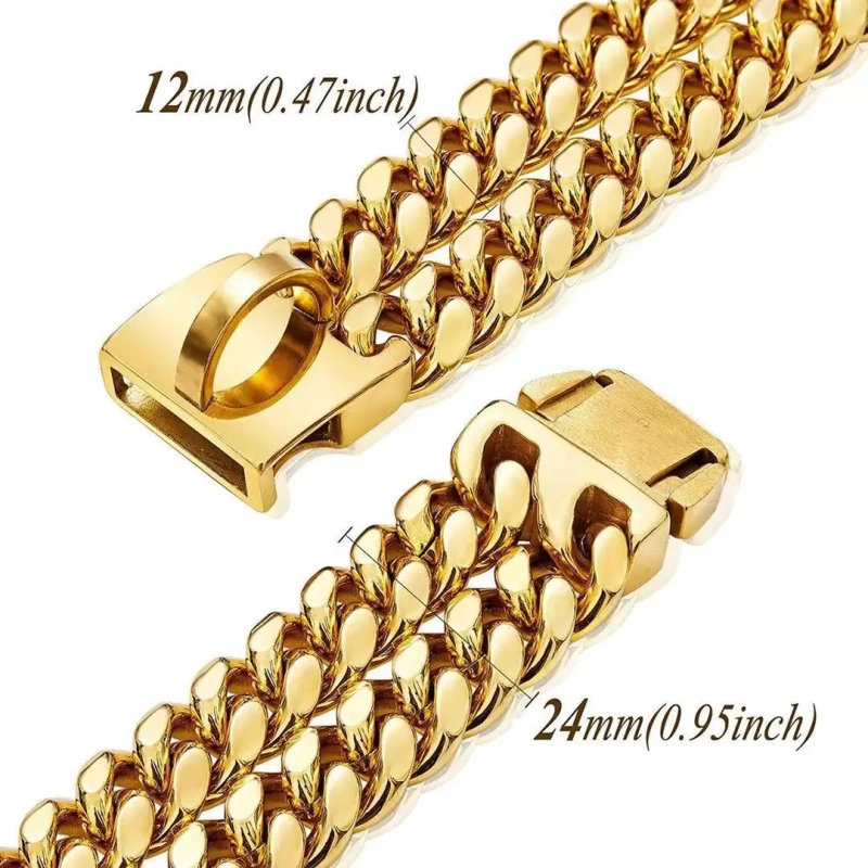 12mm double row gold encryption chain ID brand metal dog chain collar traction chain simple buckle