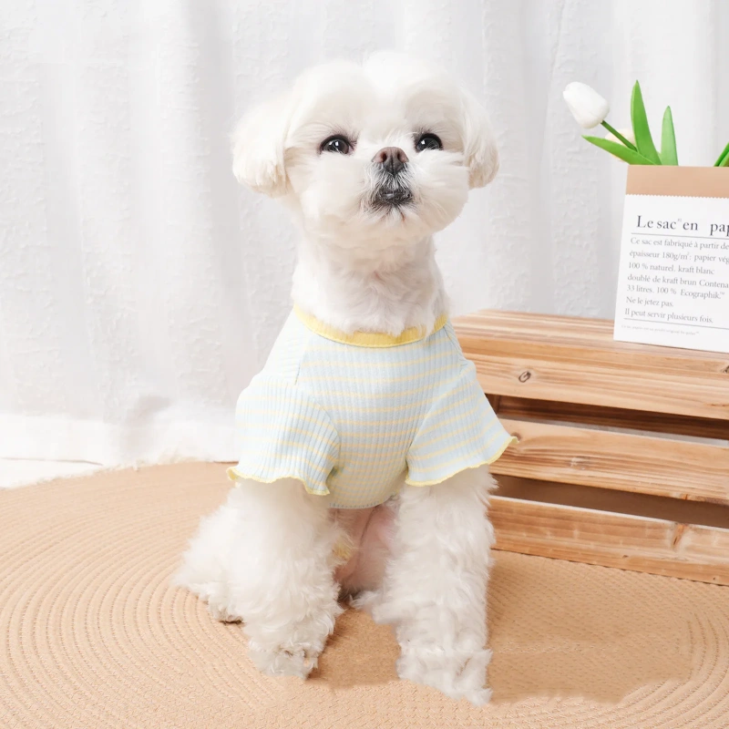 New Design Summer Pet Clothes Dog Clothing  Soft High Elastic Fashion High Quality 95% Cotton Stripe Dog T-shirt For Puppy