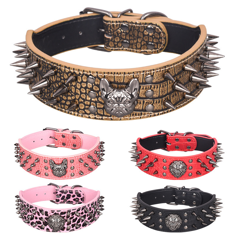 PU leather rivet anti-bite pet collar, medium and large dog rivet dog collar