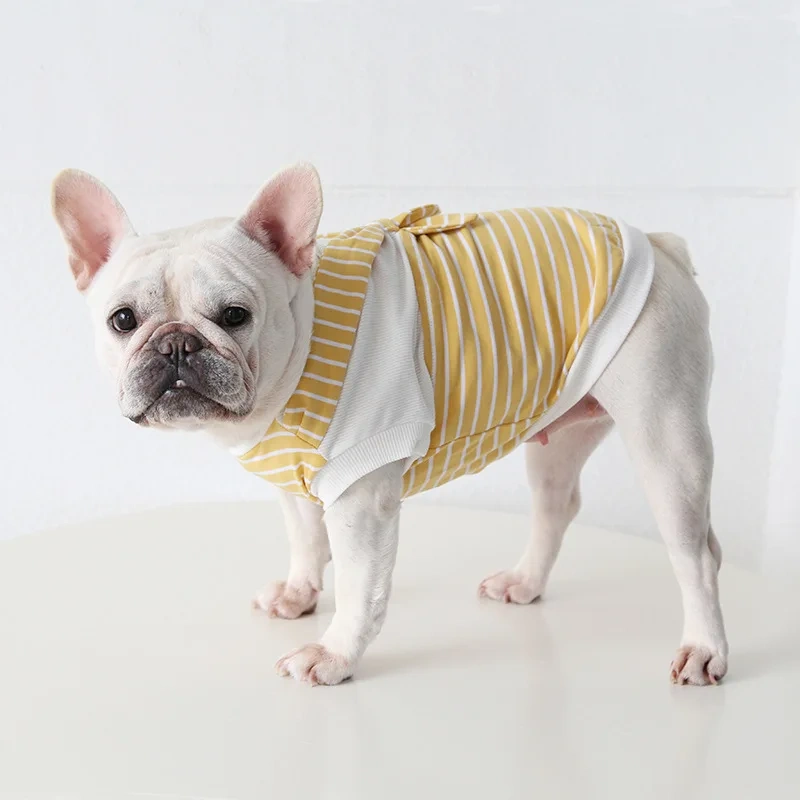 Wholesale New Design French Bulldog Clothes Summer Pet Clothing College Style Tie Stripe Tank Top Bulldogs T-shirt Vest