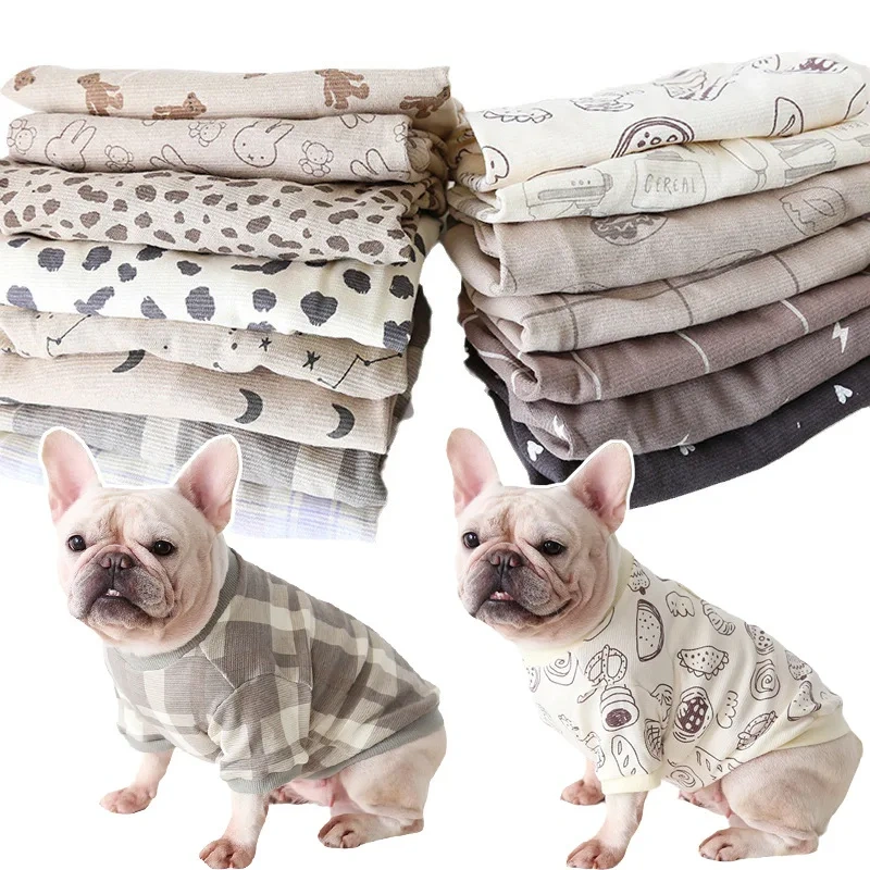 New Design 15 styles Versatile Fat Dog Clothes  Bago Koki Garfield Cat Bulldog Home wear Cotton T-shirt Pet Clothes For Autumn