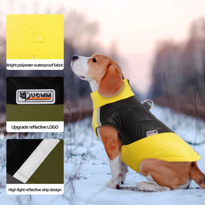 Custom Patchwork Color Padded Winter Warm Puppy Big Medium Waterproof Dog Jacket Coat Vest Wholesale Dog Clothes with D Ring