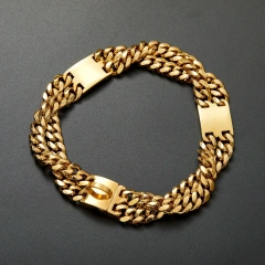 12mm double row gold encryption chain ID brand metal dog chain collar traction chain simple buckle