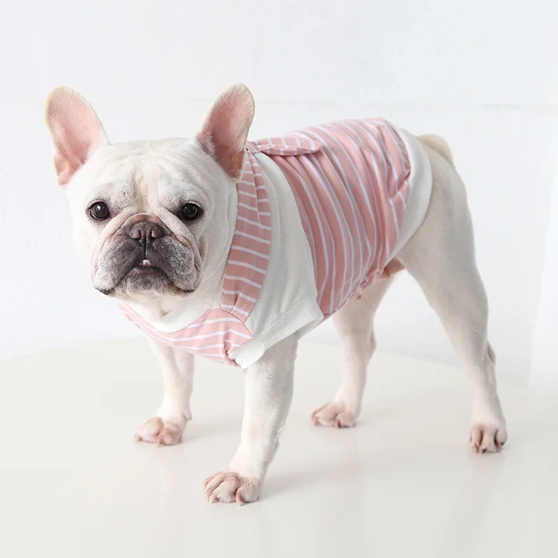 Wholesale New Design French Bulldog Clothes Summer Pet Clothing College Style Tie Stripe Tank Top Bulldogs T-shirt Vest