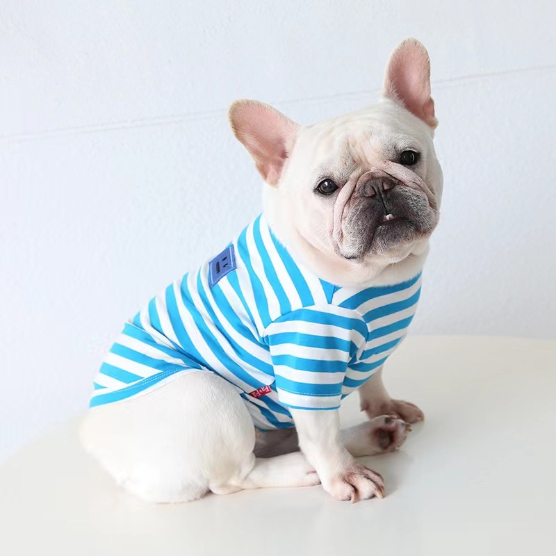 Spring and Summer Classic Stripe Cotton French Bulldogs T-shirt Fashion Versatile Pet Dog Clothes Fat Dog Clothing  Wholesale