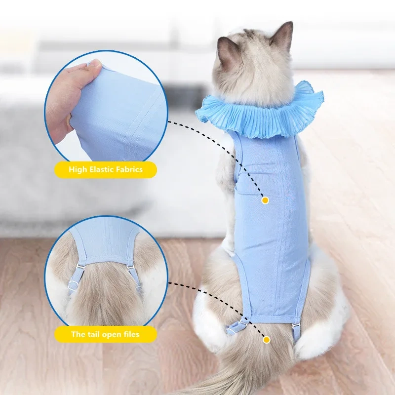 Breathable Pet Cat Sterilization Suit Lace Neckline Pet Puppy Cat Rehabilitation Surgery Recovery Suit Pet Supplies all-season