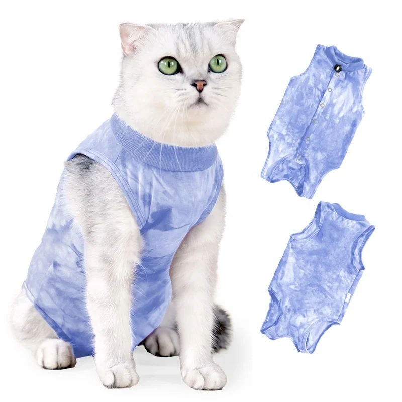 Cat Clothes Tie-Dye Pet Clothes Anti-Licking Buttoned Comfortable Cat Wound Recovery Suit