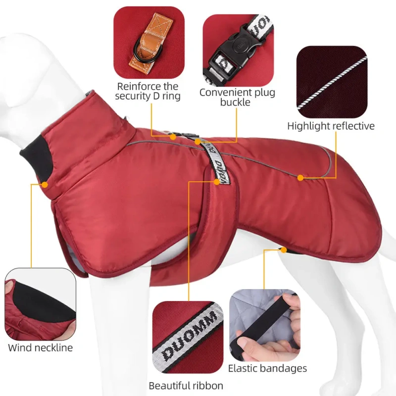 Windproof Reflective Plaid Snow Dog Clothes Breathable Windproof Snow-Proof Dog Cotton Coats Plenty Sizes for Large Dogs
