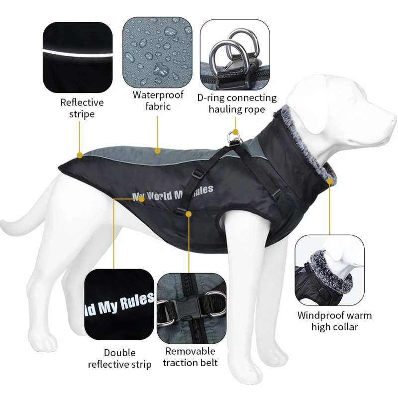 Dog Cool Funny Clothes For Large Dog Pet Jacket Plus Velvet Thickening Waterproof Warm