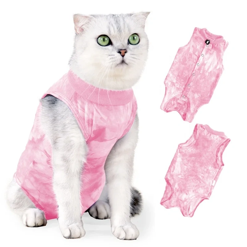 Cat Clothes Tie-Dye Pet Clothes Anti-Licking Buttoned Comfortable Cat Wound Recovery Suit