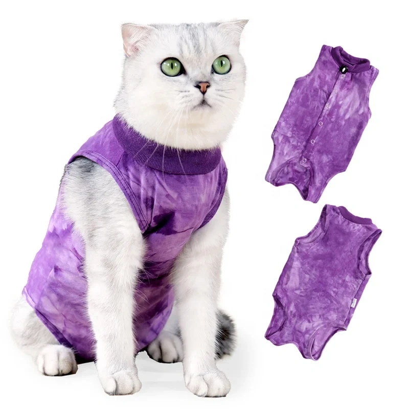 Cat Clothes Tie-Dye Pet Clothes Anti-Licking Buttoned Comfortable Cat Wound Recovery Suit
