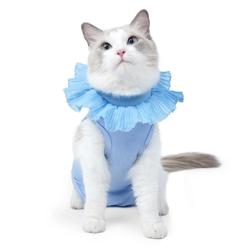 Breathable Pet Cat Sterilization Suit Lace Neckline Pet Puppy Cat Rehabilitation Surgery Recovery Suit Pet Supplies all-season