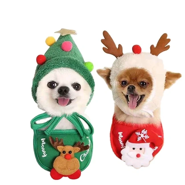 2023 new arrival Wholesale Lovely Pet Christmas Costume Holiday Winter Puppy Dog Christmas Hat And Scarf