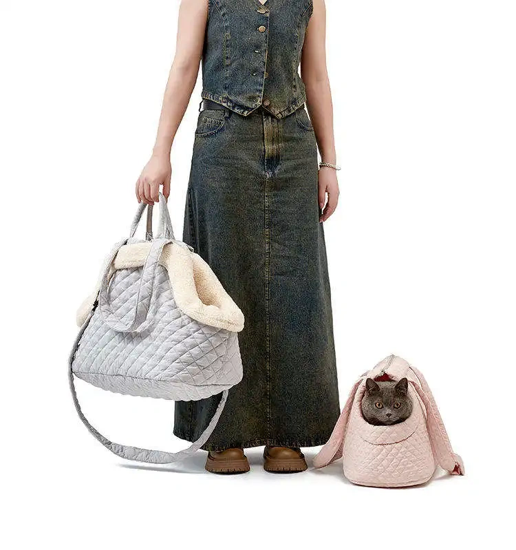 Fashion Portable Sling Luxury Quilted Tote Pet Dog Walking Crossbody Bag Cat Carrier Bag Travel