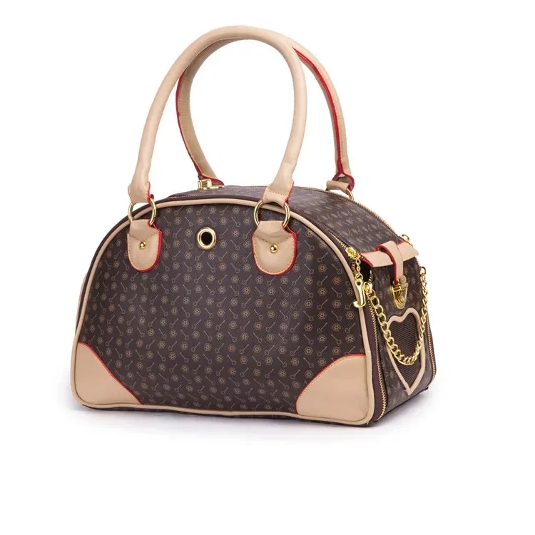 Fashion Puppy Tote Purse Pu Floral Pattern Portable Foldable Animals Travel Pets Carriers Bags With Carved Window