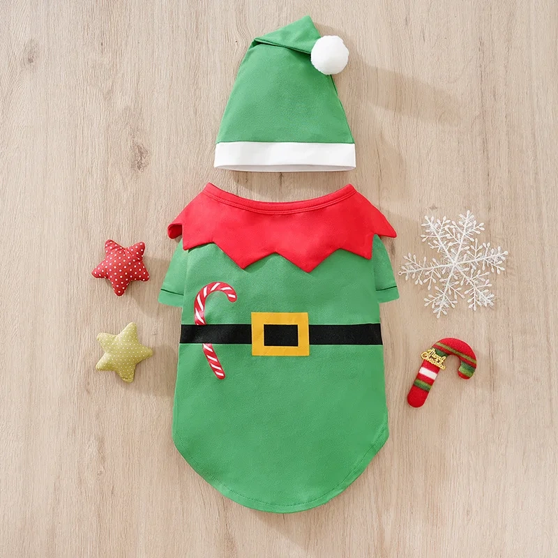 2024 Winter Christmas Dog Clothes Santa Elf Soft Costume  Shirts Dogs Cats Puppy Pet Apparel Chihuahua