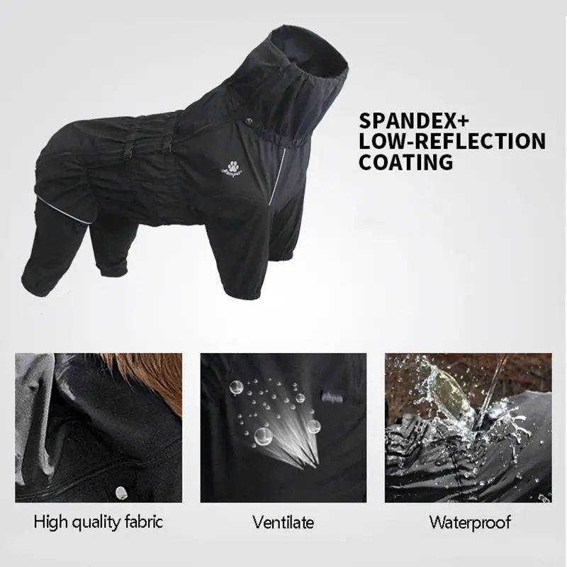 Full waterproof dog raincoat polyester dog coat breathable quick-drying pet supplies reflective strips outdoor sports night