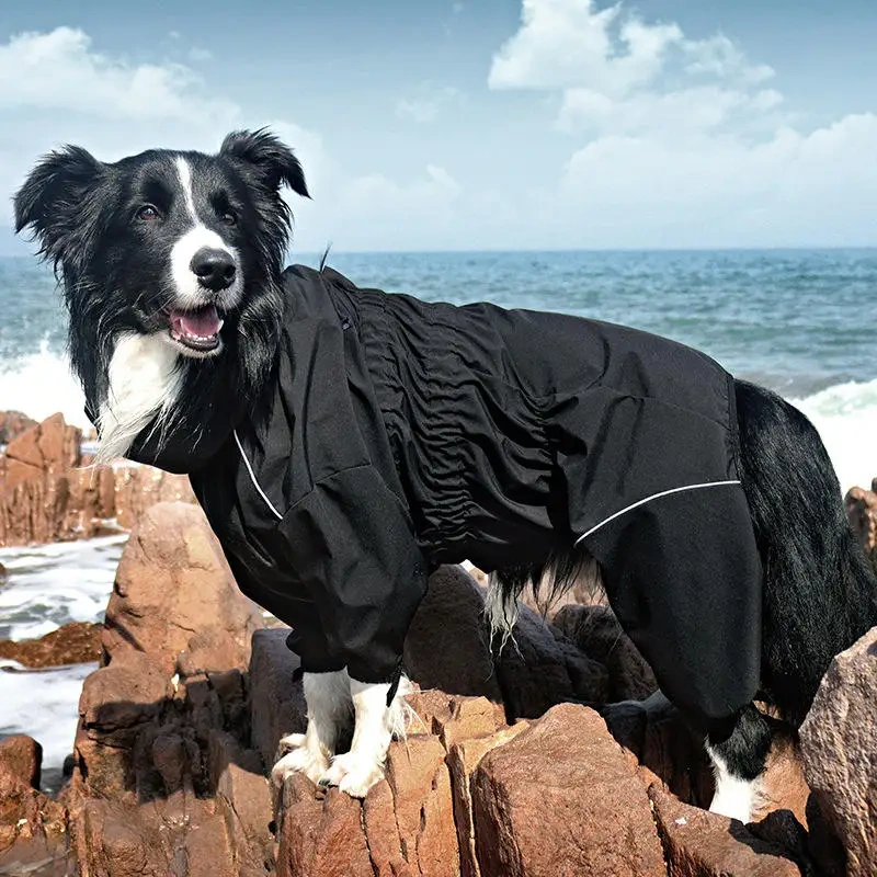 Full waterproof dog raincoat polyester dog coat breathable quick-drying pet supplies reflective strips outdoor sports night