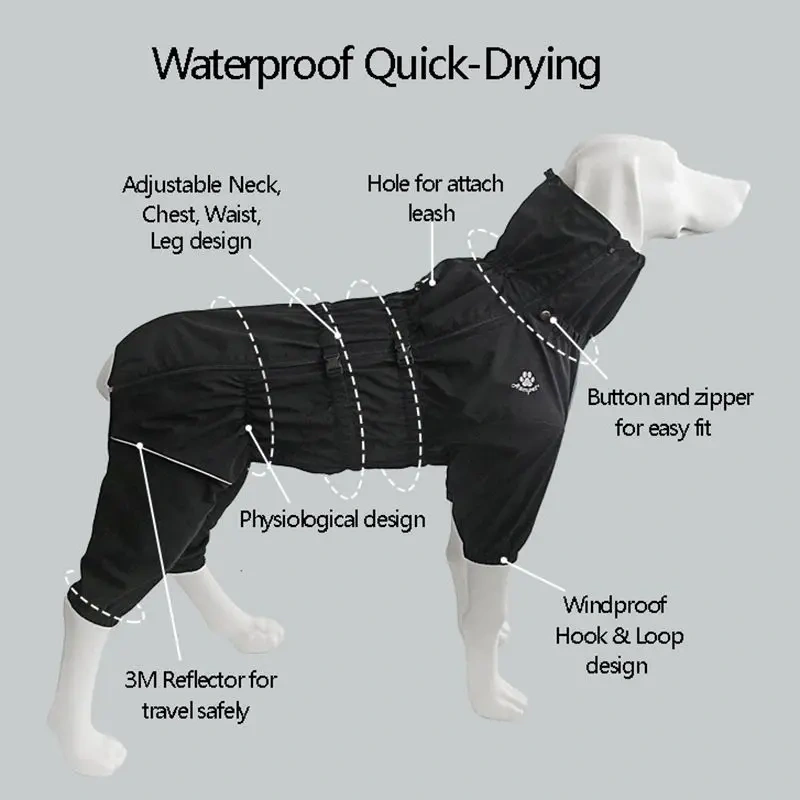 Full waterproof dog raincoat polyester dog coat breathable quick-drying pet supplies reflective strips outdoor sports night