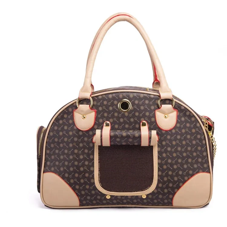 Fashion Puppy Tote Purse Pu Floral Pattern Portable Foldable Animals Travel Pets Carriers Bags With Carved Window
