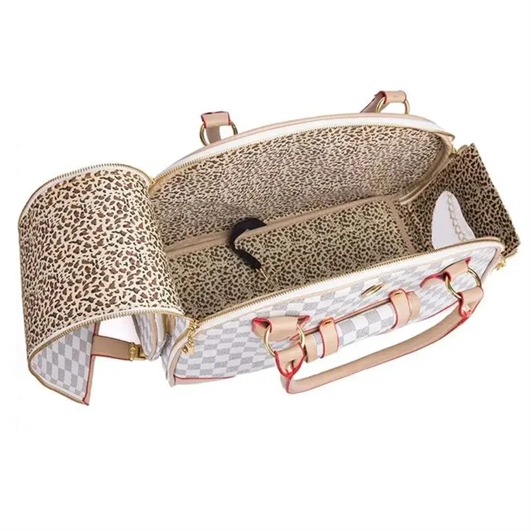 Fashion Puppy Tote Purse Pu Floral Pattern Portable Foldable Animals Travel Pets Carriers Bags With Carved Window