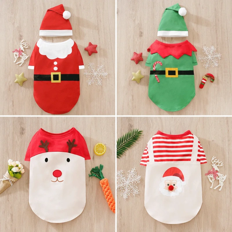 2024 Winter Christmas Dog Clothes Santa Elf Soft Costume  Shirts Dogs Cats Puppy Pet Apparel Chihuahua