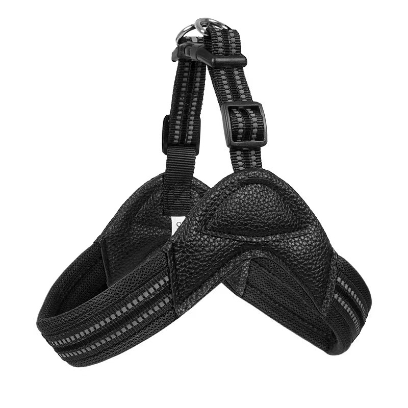 Pet Reflective Chest Strap for Dogs Breathable Pet PU Collar and Leash Custom Dog Harness Set