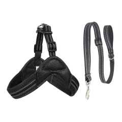 Pet Reflective Chest Strap for Dogs Breathable Pet PU Collar and Leash Custom Dog Harness Set