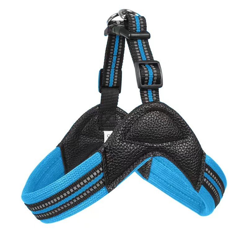 Pet Reflective Chest Strap for Dogs Breathable Pet PU Collar and Leash Custom Dog Harness Set