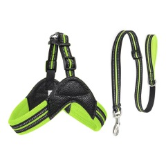 Pet Reflective Chest Strap for Dogs Breathable Pet PU Collar and Leash Custom Dog Harness Set