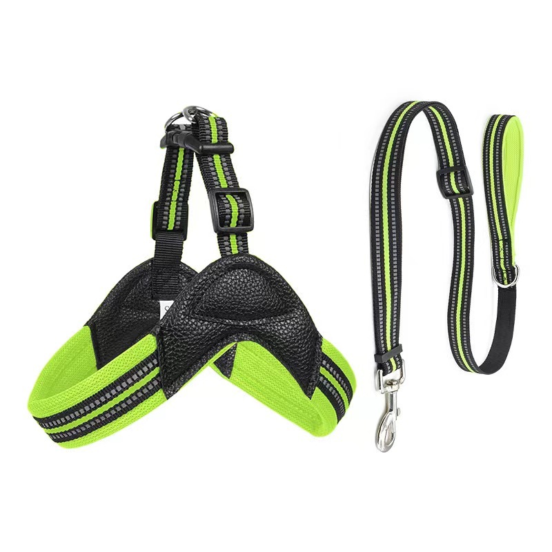 Pet Reflective Chest Strap for Dogs Breathable Pet PU Collar and Leash Custom Dog Harness Set