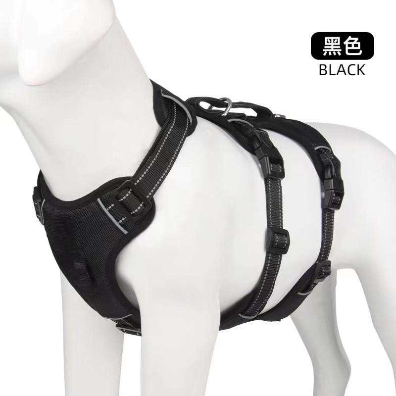 Hot Sale  Polyester Soft Adjustable Breathable Durable No Pull Outdoor Walking Large Dog Harness