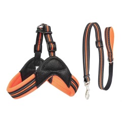 Pet Reflective Chest Strap for Dogs Breathable Pet PU Collar and Leash Custom Dog Harness Set