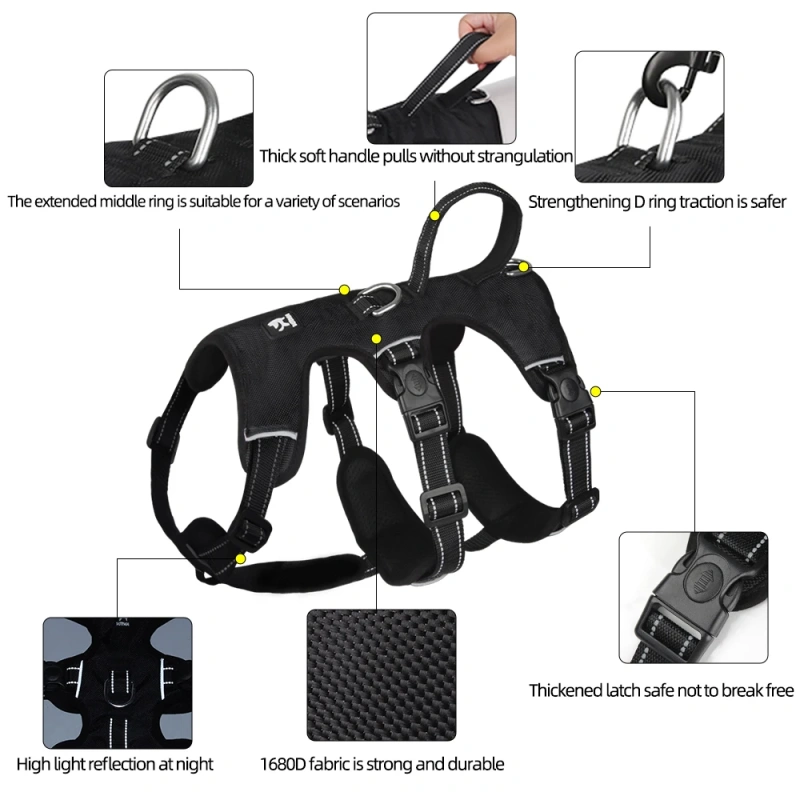 Hot Sale Custom Polyester Soft Adjustable Breathable Durable No Pull Outdoor Walking Large Dog Harness