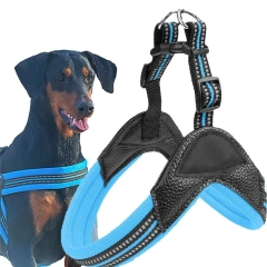 Manufacturer Wholesale Pet Reflective Chest Strap for Dogs Breathable Pet PU Collar and Leash Custom Dog Harness Set