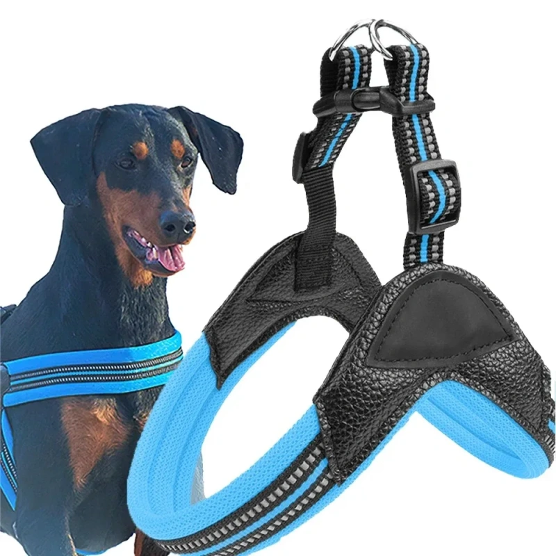 Manufacturer Wholesale Pet Reflective Chest Strap for Dogs Breathable Pet PU Collar and Leash Custom Dog Harness Set