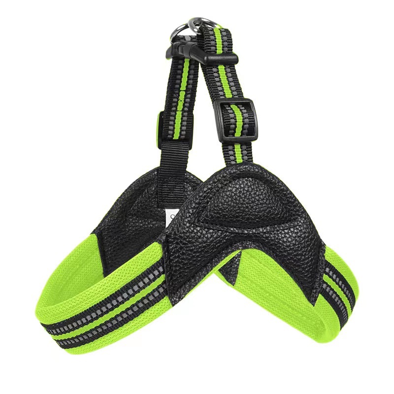 Pet Reflective Chest Strap for Dogs Breathable Pet PU Collar and Leash Custom Dog Harness Set