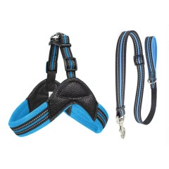 Pet Reflective Chest Strap for Dogs Breathable Pet PU Collar and Leash Custom Dog Harness Set