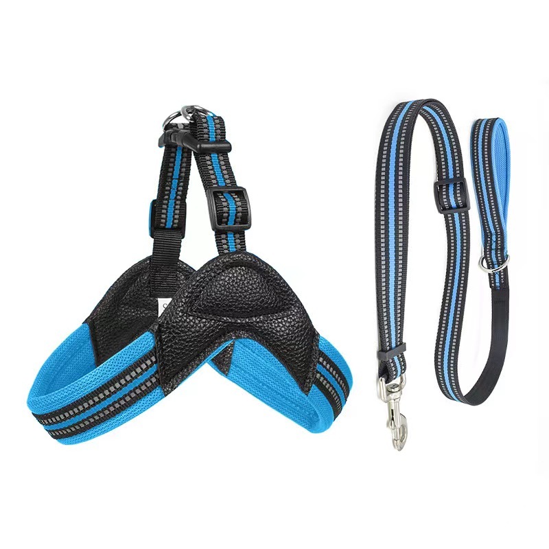 Pet Reflective Chest Strap for Dogs Breathable Pet PU Collar and Leash Custom Dog Harness Set