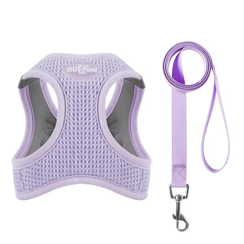 New Material Bright Color Adjustable Step In Pet Cat Harness Set Waffle Dog Harness