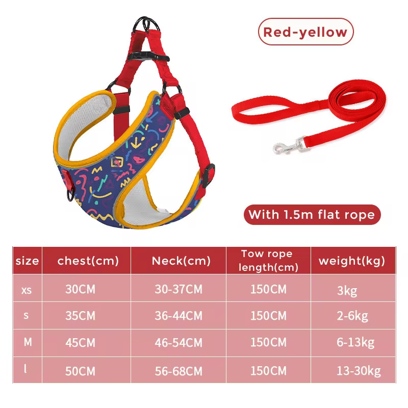 Pet Dog Harness And Leash Set Comfort Breathable Pet Harness Printed Dog Harness for Small Medium Dogs Pet Supplies