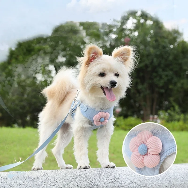 Wholesale  New Adjustable Soft Dog Cat Harness Set with Flower for Pets