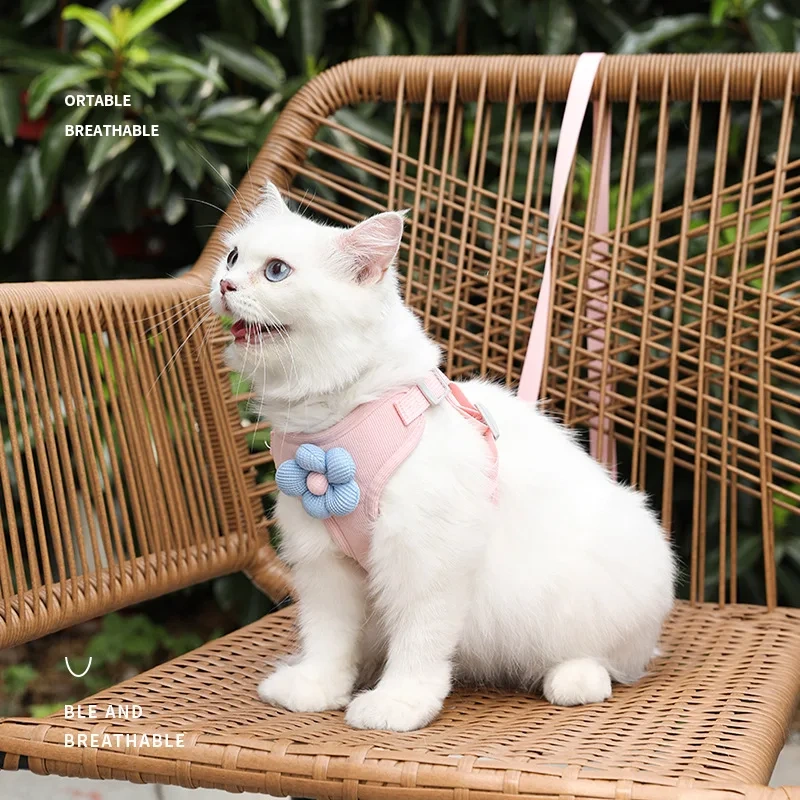 Wholesale  New Adjustable Soft Dog Cat Harness Set with Flower for Pets