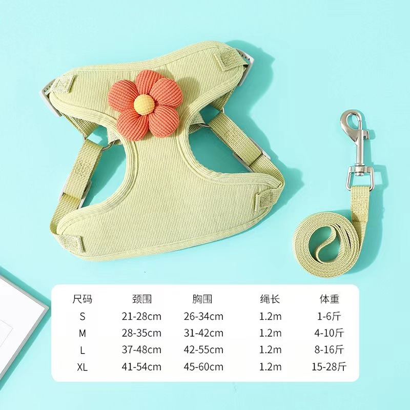 Wholesale  New Adjustable Soft Dog Cat Harness Set with Flower for Pets
