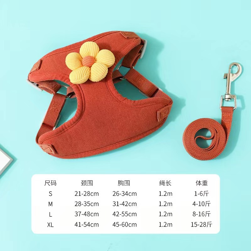 Wholesale  New Adjustable Soft Dog Cat Harness Set with Flower for Pets